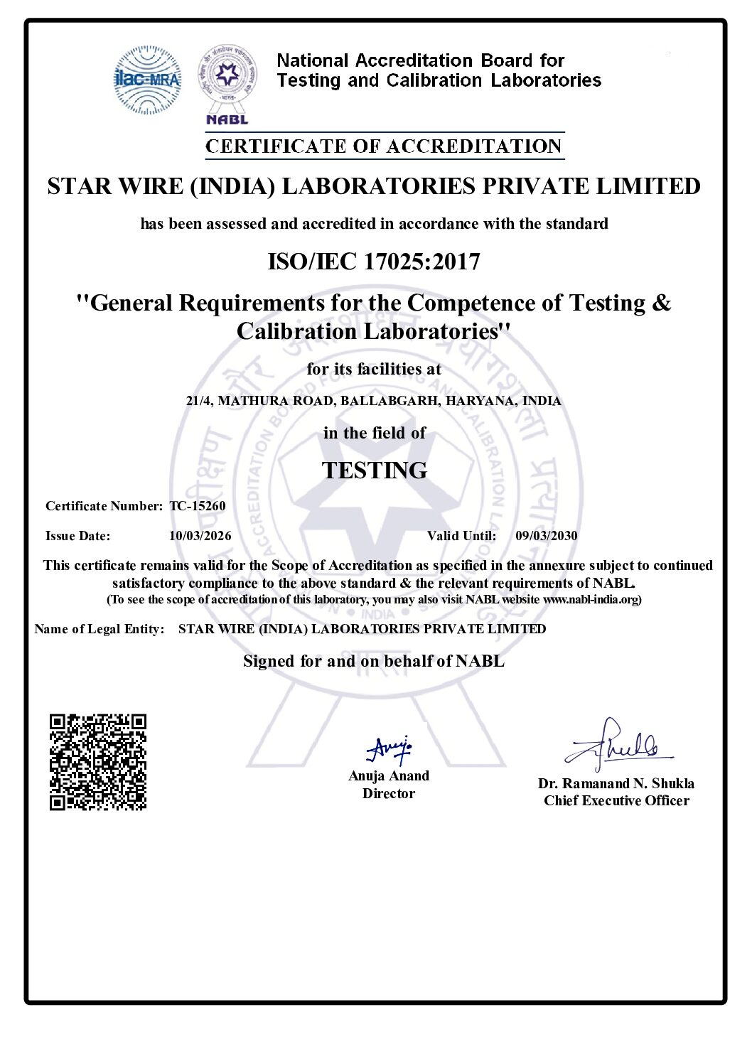 Certificate TC-15260